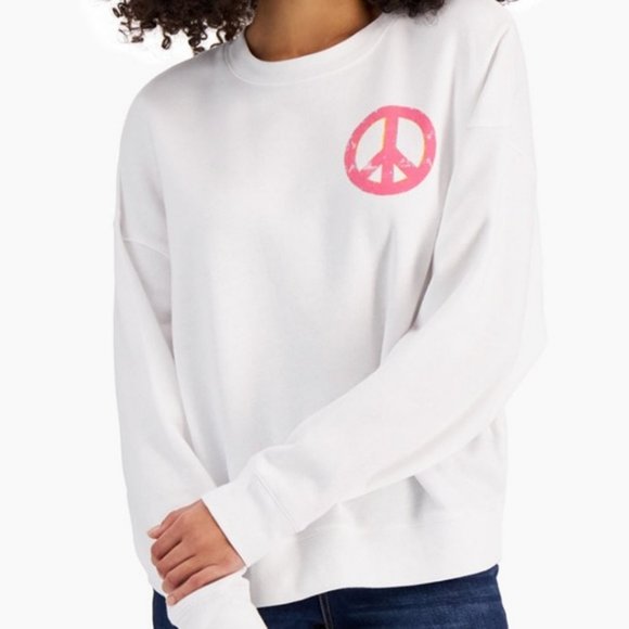 Grayson Threads Black Label White and Pink Peace Sign Sweatshirt